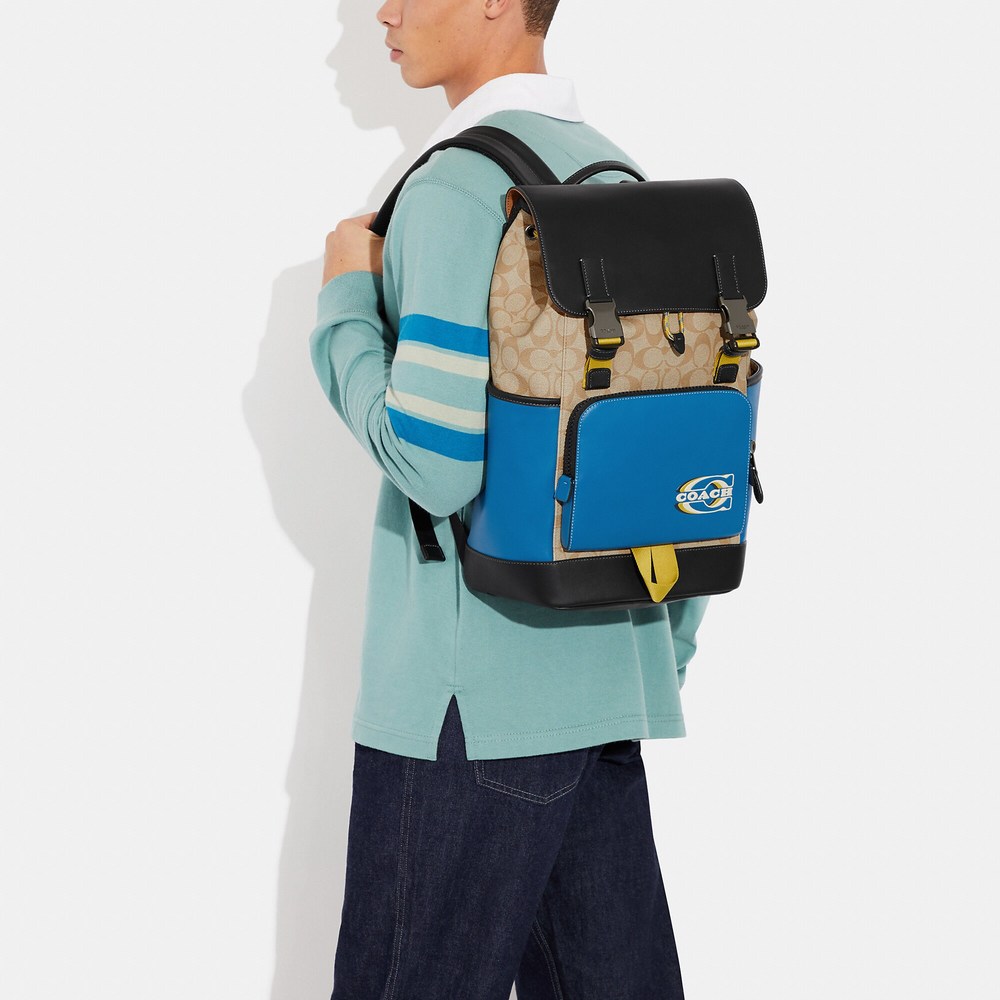 NWT Coach Outlet Track Backpack In Colorblock Signature Canvas With Coach Stamp - Picture 5 of 5